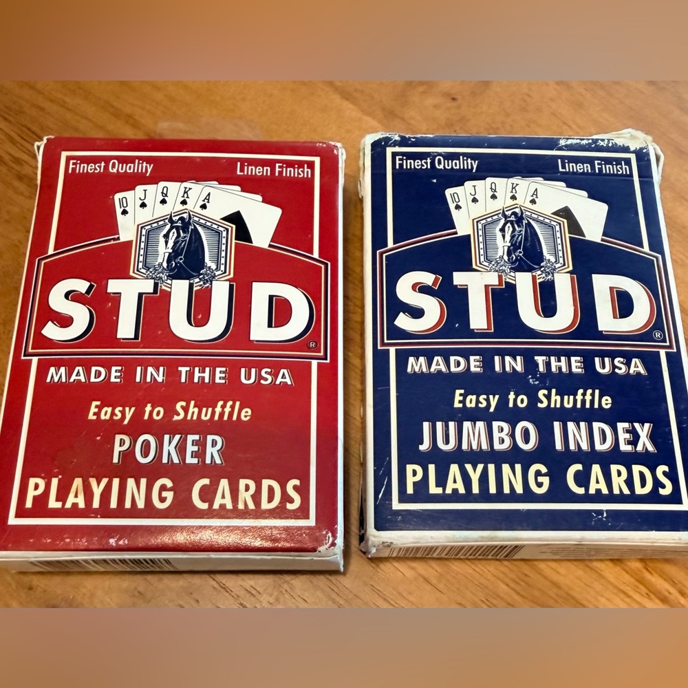 Stud Poker Playing Cards 2 Decks Linen Finish Made In The USA Red Blue Pre-Owned